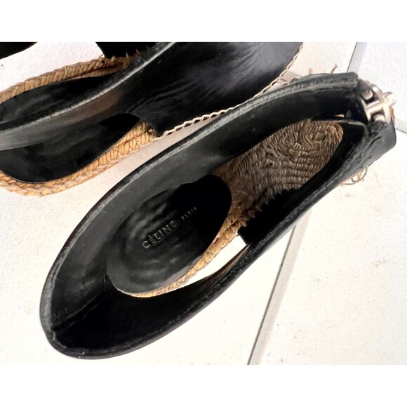 Celine Phoebe Philo Women's Espadrille 6.5 Black Leather Jute Zip Wedge Heel - Picture 12 of 13